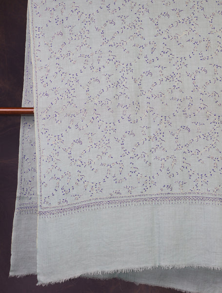 Light Sky Blue Jali Embroidery Cashmere Pashmina Scarf