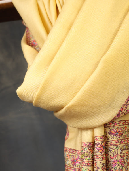 Yellow Beige Base Big Border Embroidery Cashmere Pashmina Shawl