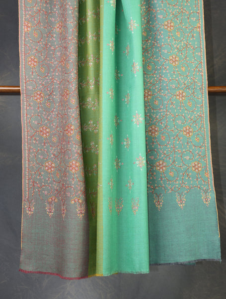 Multi color Base Striped Jali Embroidery Handwoven Cashmere Shawl