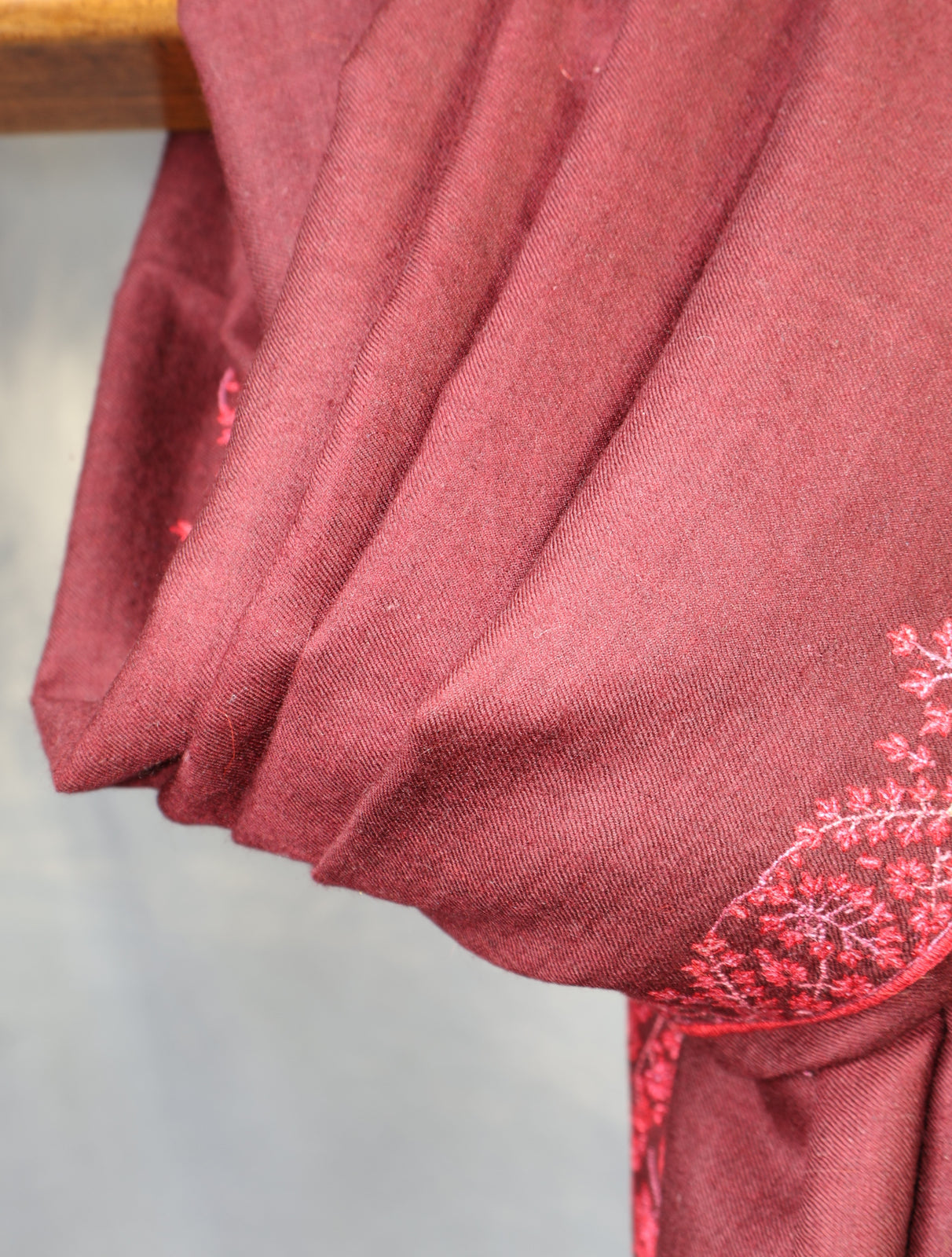 Maroon Big Border Embroidery Cashmere Pashmina Shawl