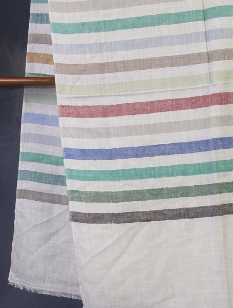 Ivory Multi Color Striped Handwoven Cashmere Pashmina Scarf
