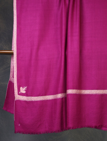 Magenda Pink  Colour Base Small Border Embroidery Cashmere Pashmina Shawl