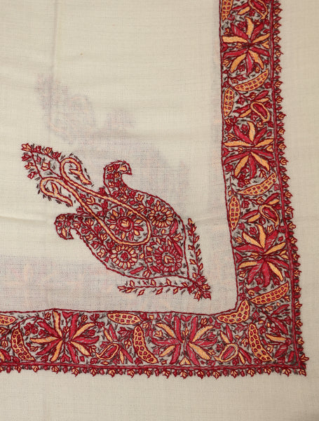 Ivory Base with brick red and orange Embroidery Wool Mussar