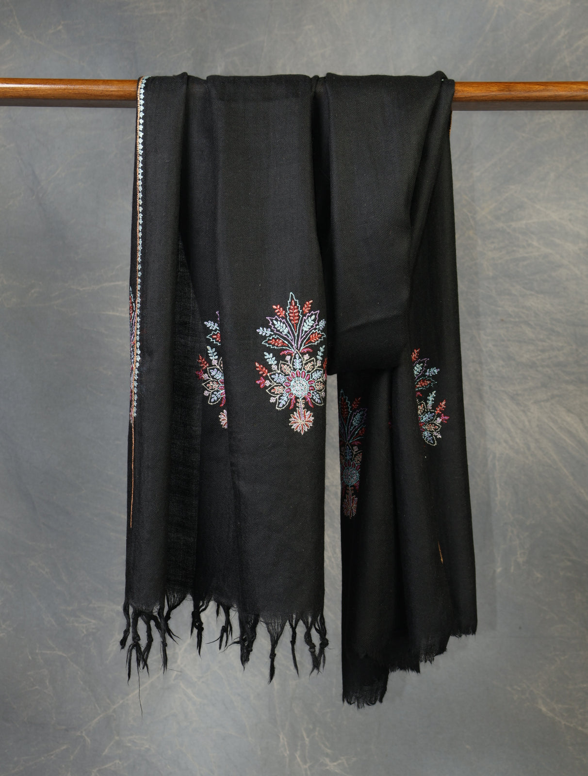Black Buteh Embroidery Cashmere Pashmina Scarf