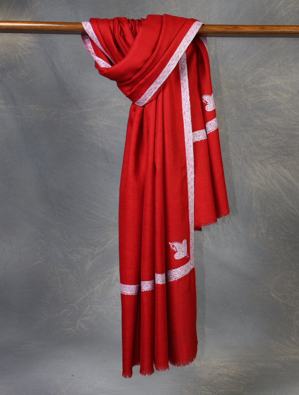 Red Base Border Embroidery Cashmere Pashmina Shawl