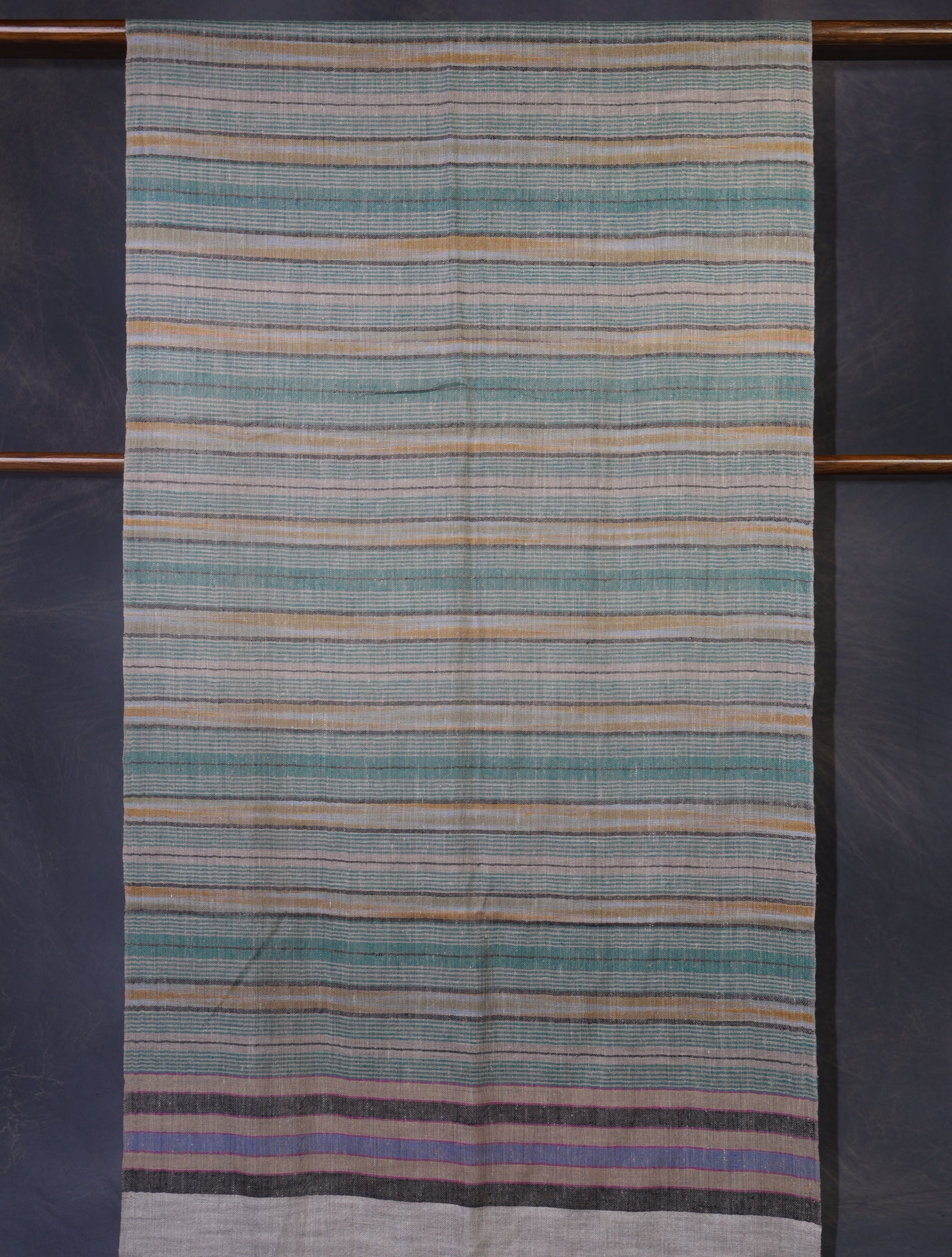 Green Striped Natural Handwoven Cashmere Pashmina Scarf