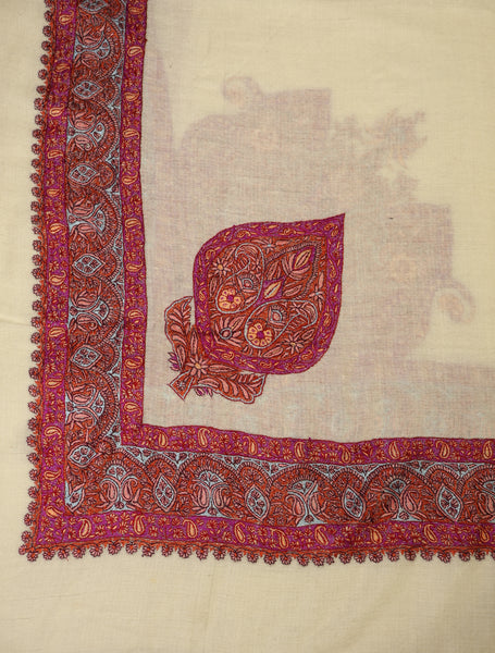 Ivory Base with Pink Embroidery Pashmina Mussar