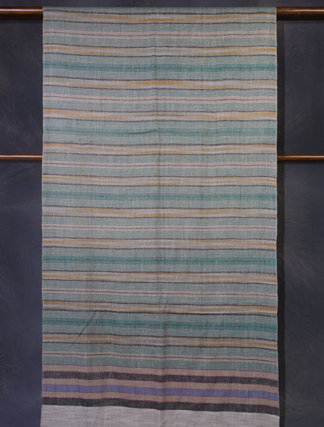 Green Striped Natural Handwoven Cashmere Pashmina Scarf