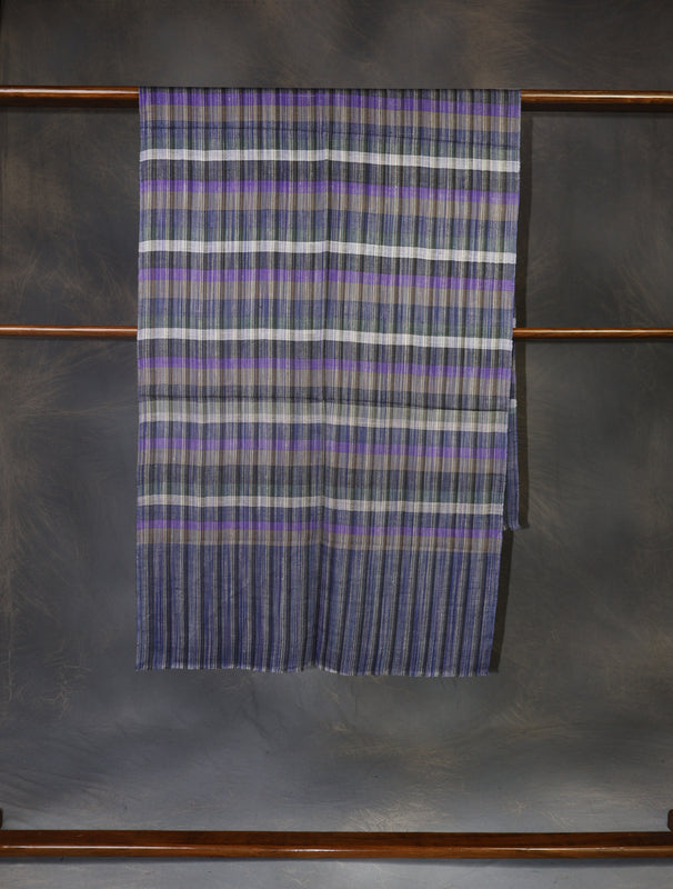 Blue Multi Color Checked Handwoven Cashmere Pashmina Scarf
