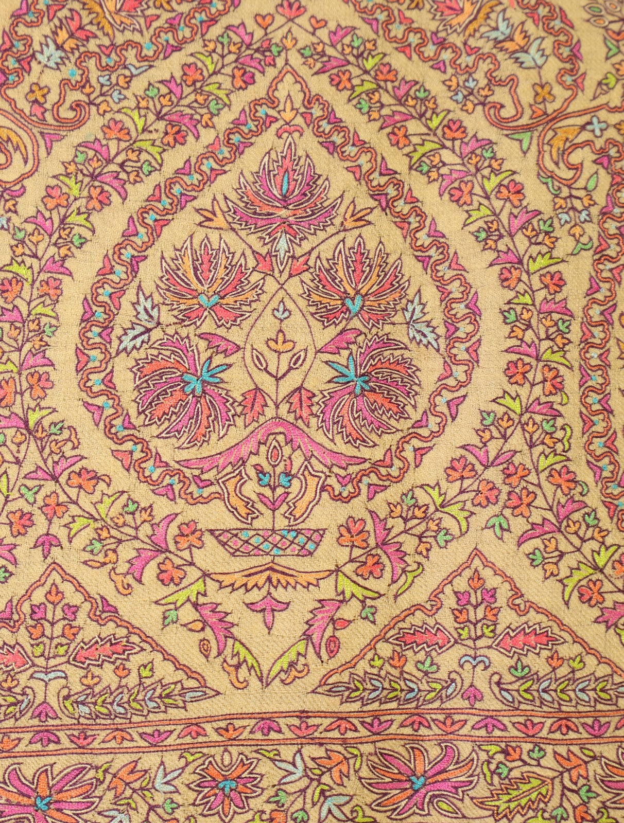 Yellow Beige Base Big Border Embroidery Cashmere Pashmina Shawl