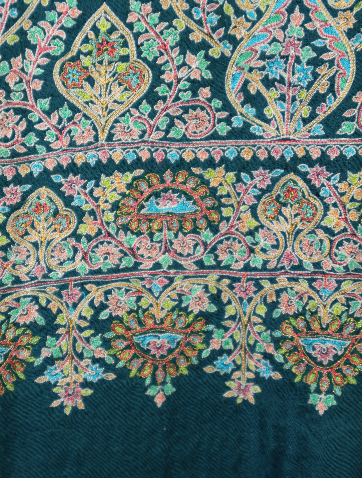 Turquoise Green Jamawar Embroidery Pashmina Shawl
