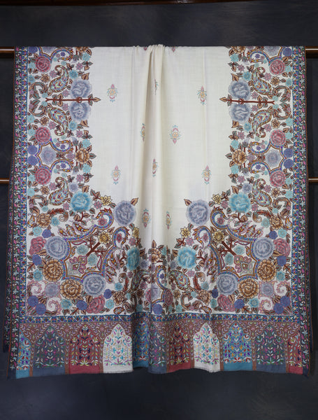 2.5 Yard Ivory Color Kalamkari Pashmina Shawl