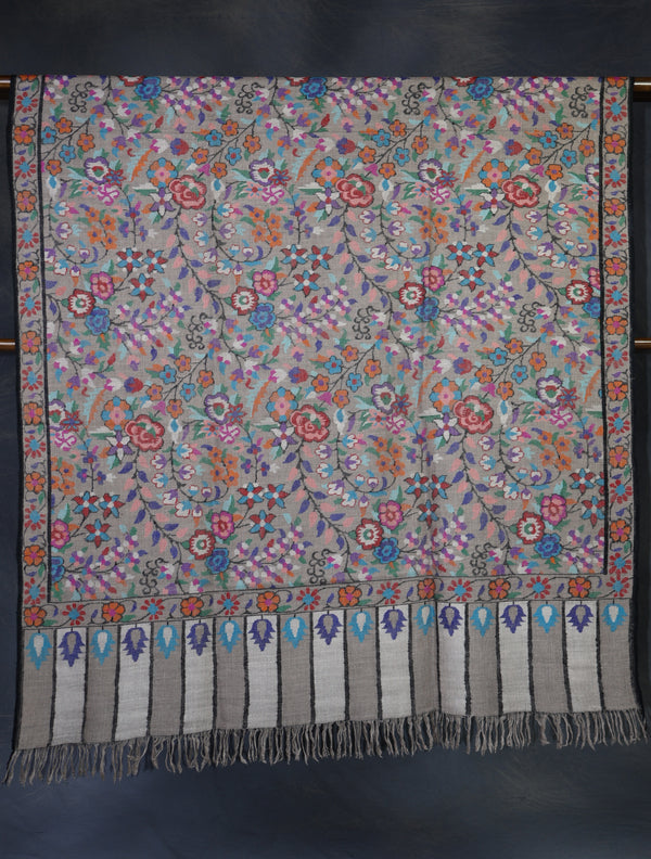 Natural Base Kani Jamawar Embroidery Pashmina Shawl