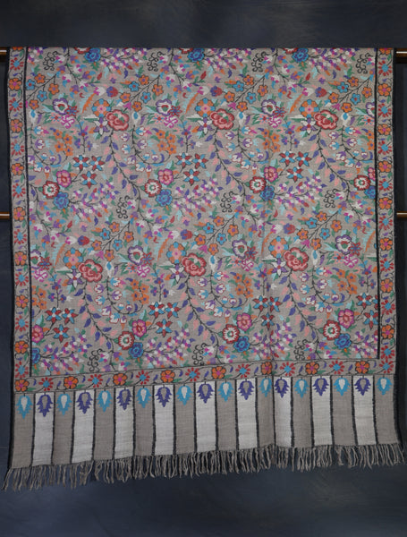 Natural Base Kani Jamawar Embroidery Pashmina Shawl