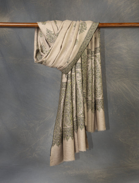 Ivory Base Buteh-dar Embroidery Pashmina Cashmere Shawl