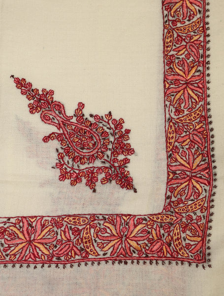 Ivory Base with brick red and orange Embroidery Wool Mussar