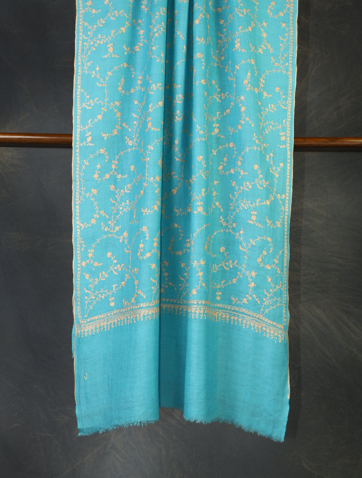 Sky Blue Jali Embroidery Cashmere Pashmina Scarf