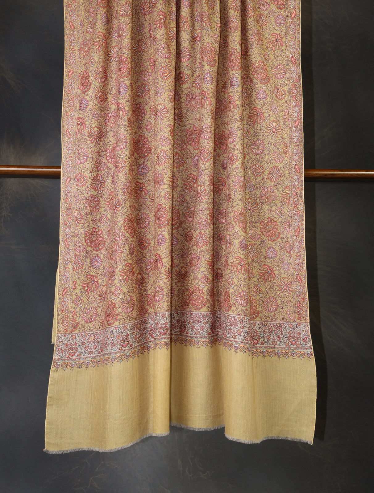Beige Color Jamawar Embroidery Pashmina Shawl