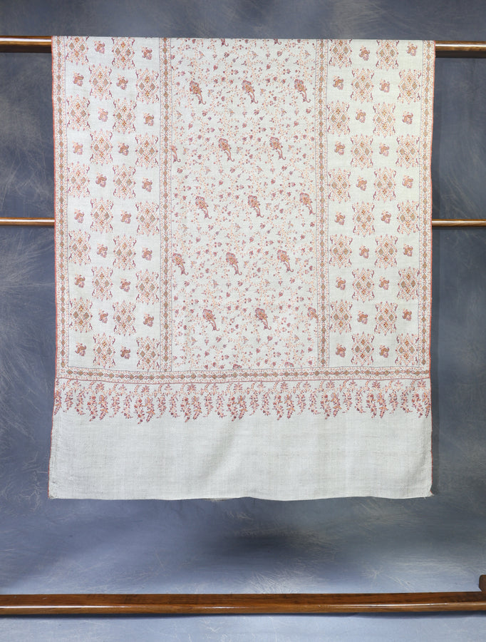 Grey Jali Embroidery Cashmere Pashmina Shawl