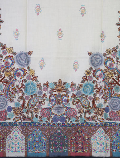 2.5 Yard Ivory Color Kalamkari Pashmina Shawl