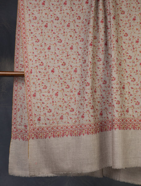 Natural Base Jali Embroidery Cashmere Pashmina Shawl