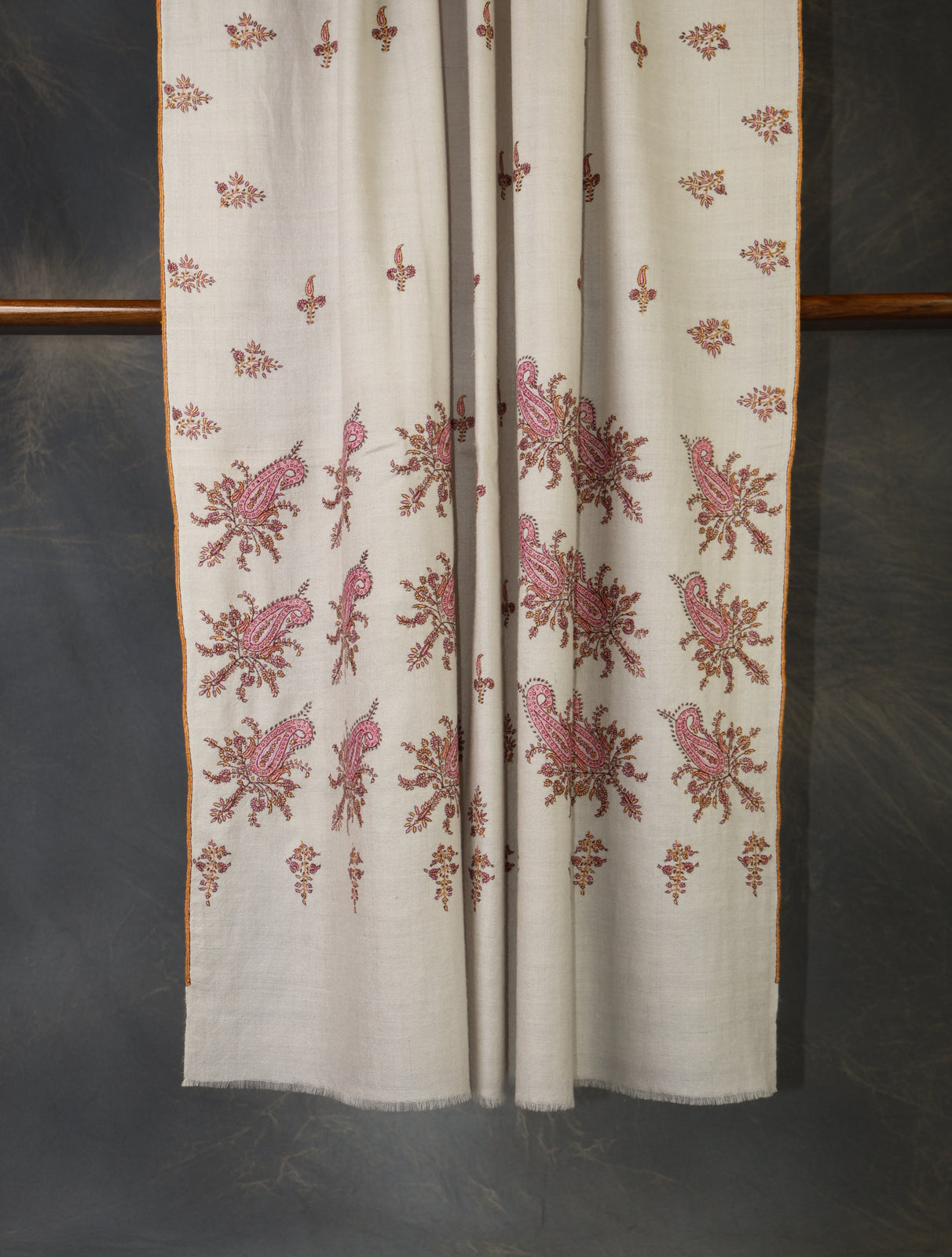 Grey Base Jali Embroidery Cashmere Pashmina Shawl