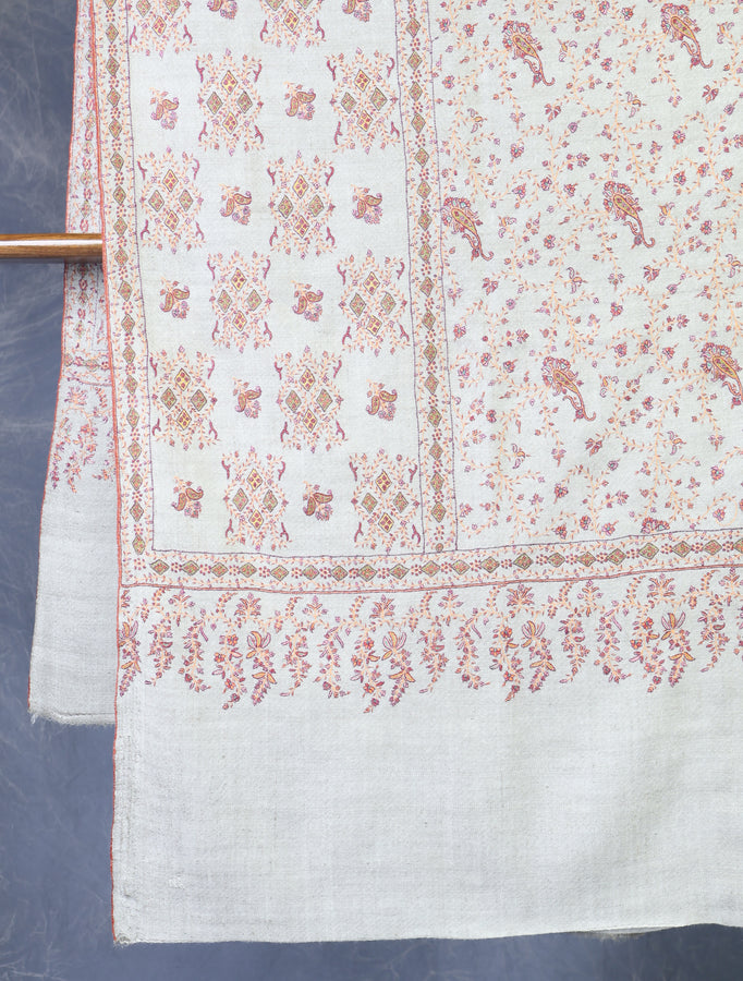 Grey Jali Embroidery Cashmere Pashmina Shawl