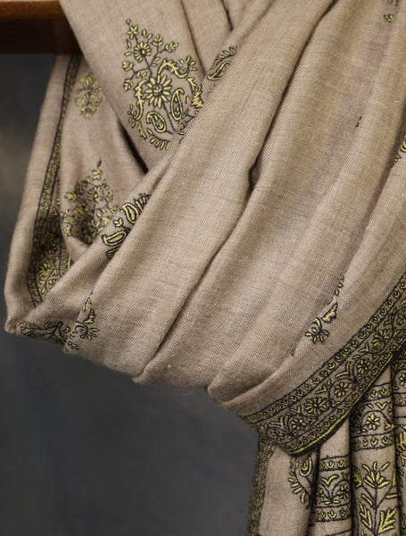 Ivory Base Buteh-dar Embroidery Pashmina Cashmere Shawl