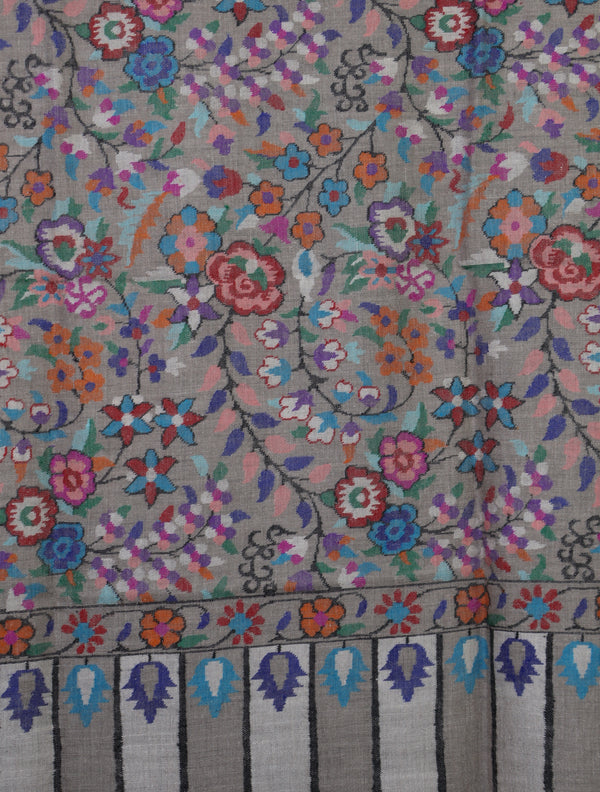 Natural Base Kani Jamawar Embroidery Pashmina Shawl – detail view