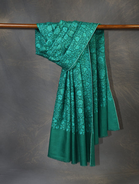 Green Jamawar Embroidery Pashmina Shawl