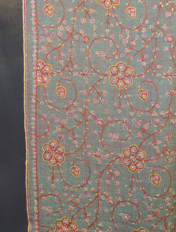 Multi color Base Striped Jali Embroidery Handwoven Cashmere Shawl