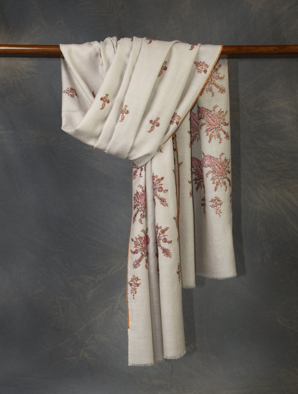 Grey Base Jali Embroidery Cashmere Pashmina Shawl