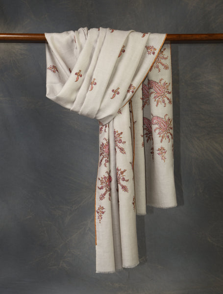 Grey Base Jali Embroidery Cashmere Pashmina Shawl