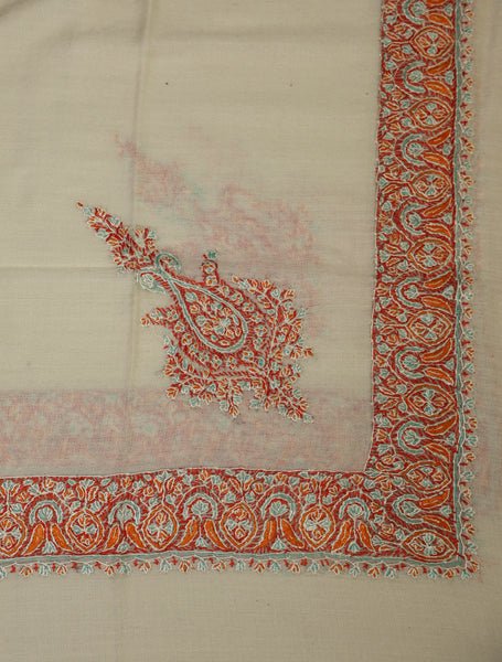 Ivory Base Mussar with brick red and orange Embroidery