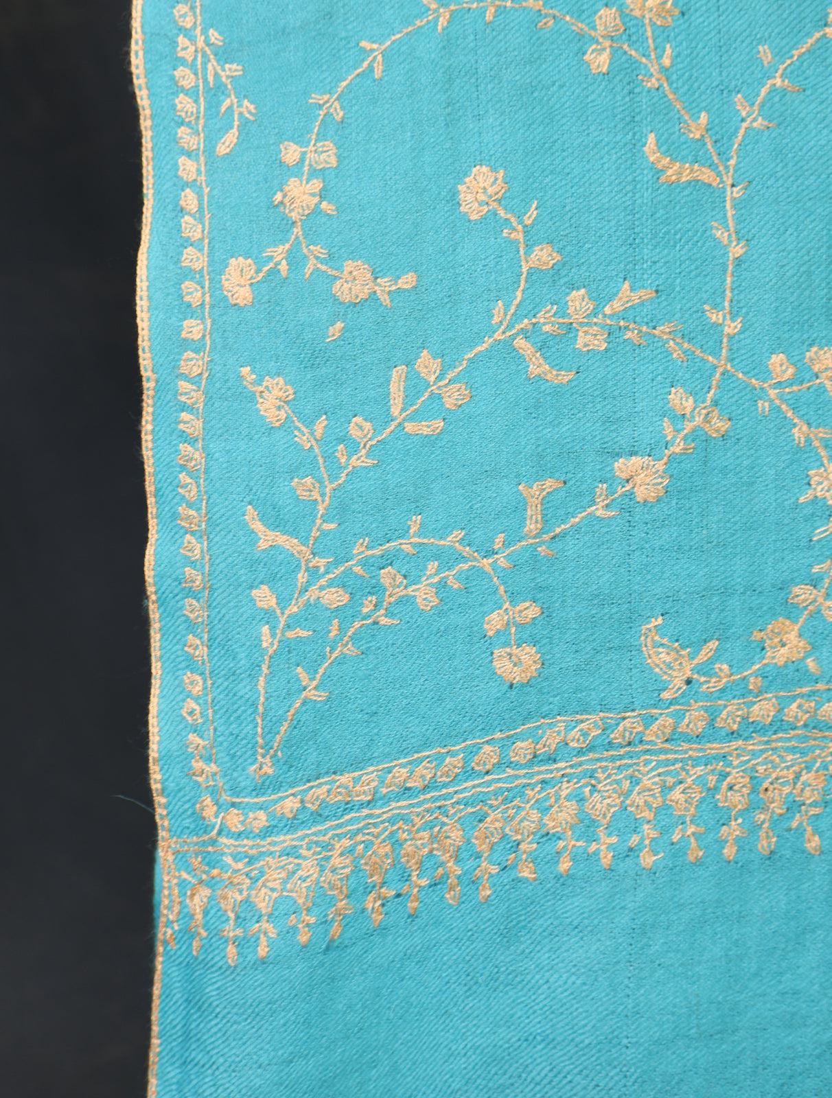 Sky Blue Jali Embroidery Cashmere Pashmina Scarf