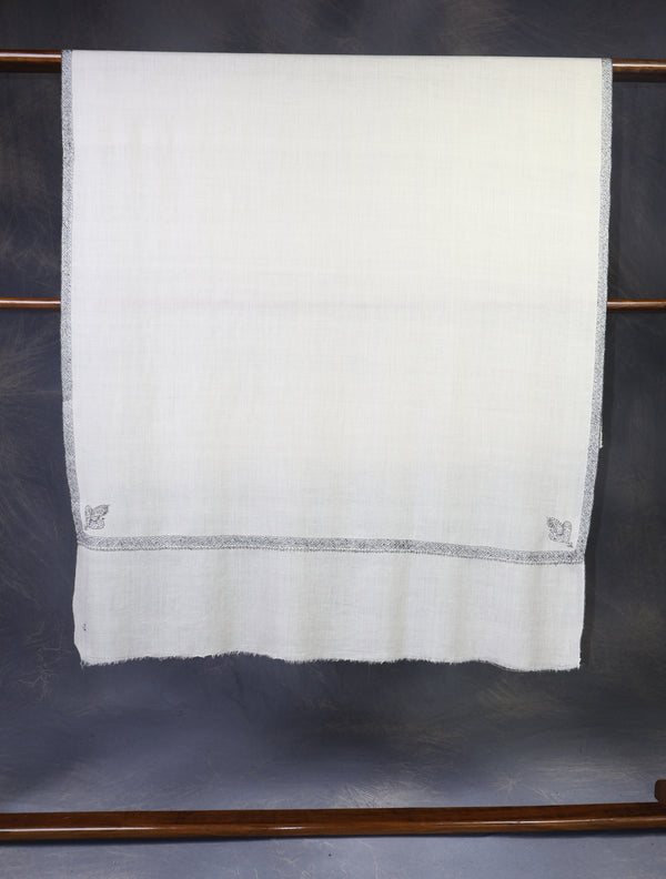 3 Yard Ivory Base Black Border Embroidery Cashmere Pashmina Shawl