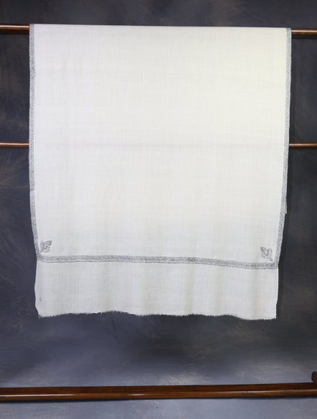 Ivory Base Black Border Embroidery Cashmere Pashmina Shawl