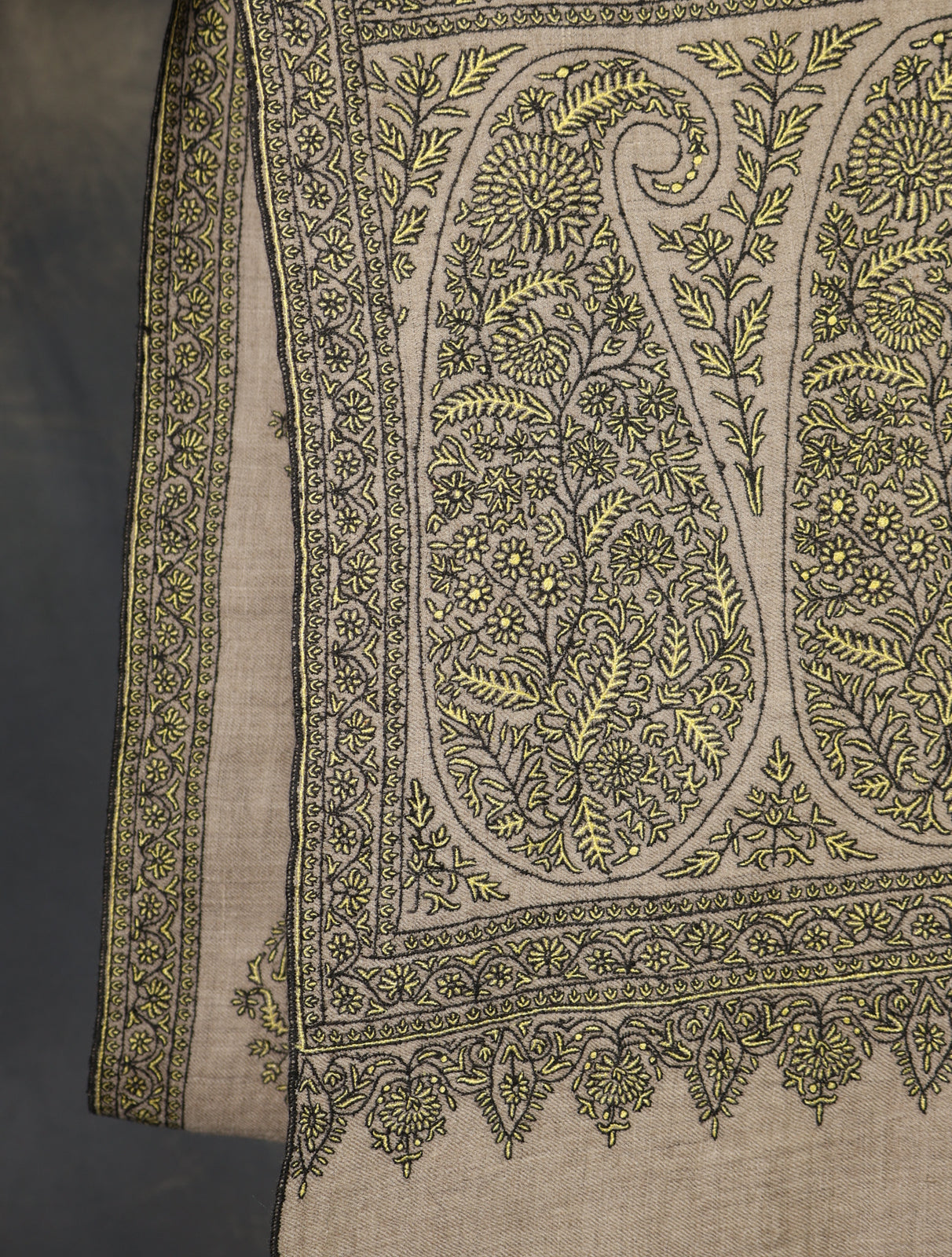 Ivory Base Buteh-dar Embroidery Pashmina Cashmere Shawl