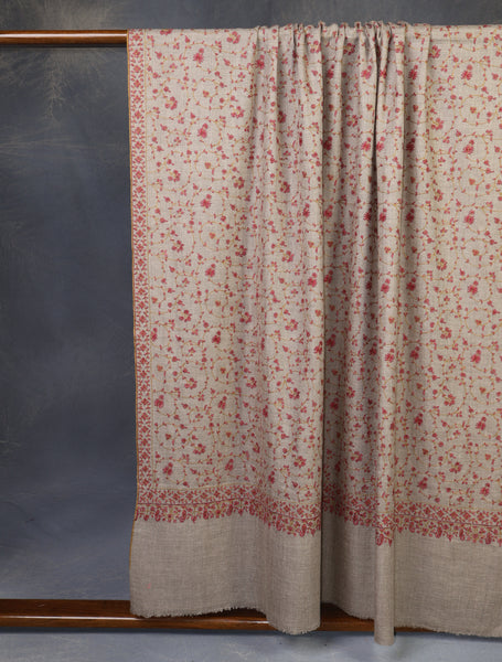 Natural Base Jali Embroidery Cashmere Pashmina Shawl