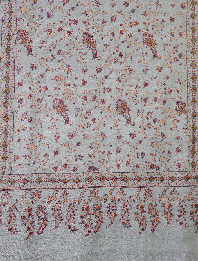 Grey Jali Embroidery Cashmere Pashmina Shawl