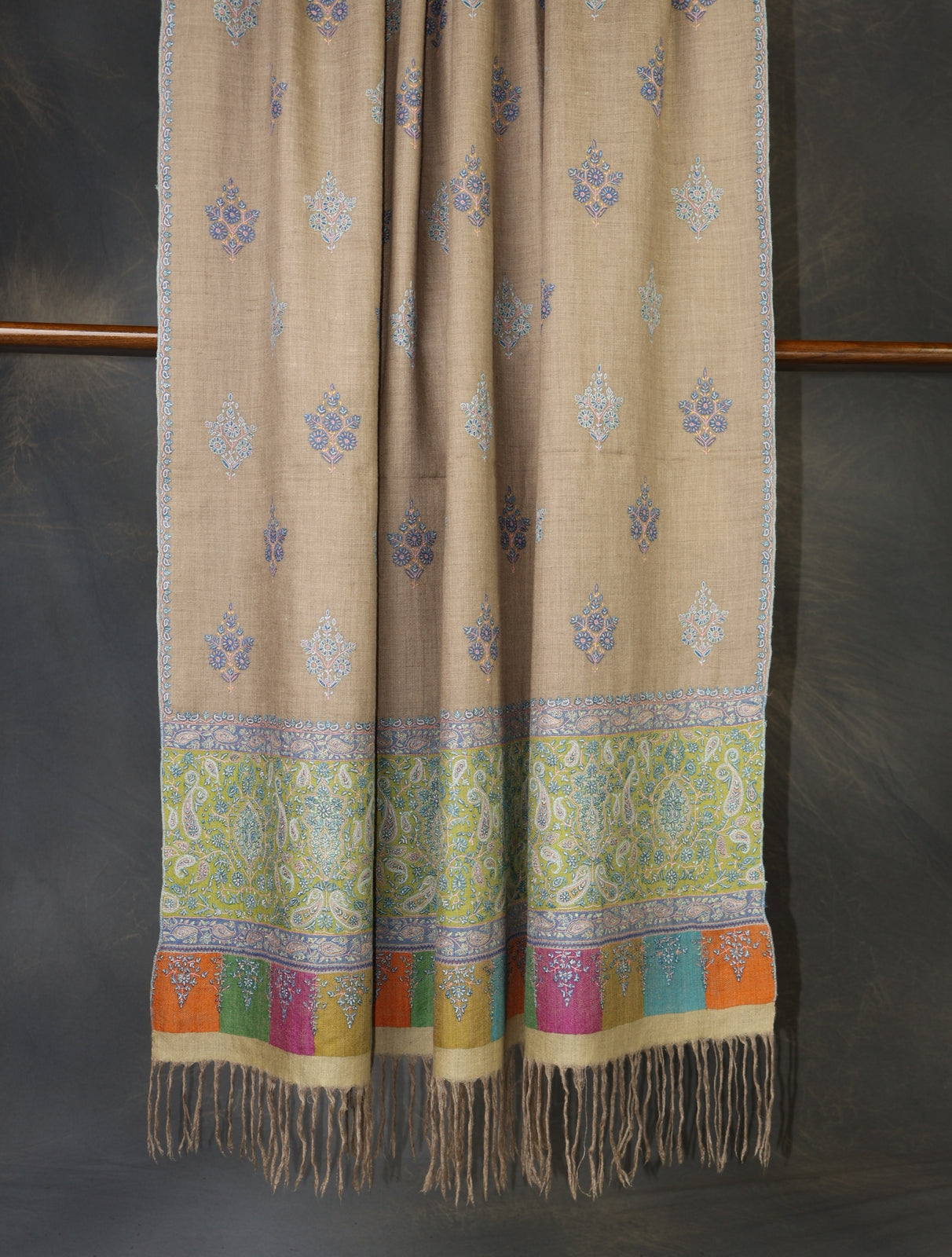 Natural Color Boteh motif Embroidery Cashmere Pashmina Shawl