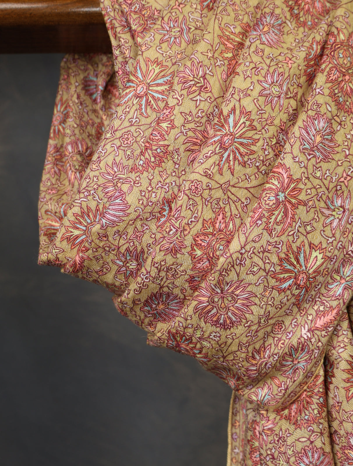 Beige Color Jamawar Embroidery Pashmina Shawl