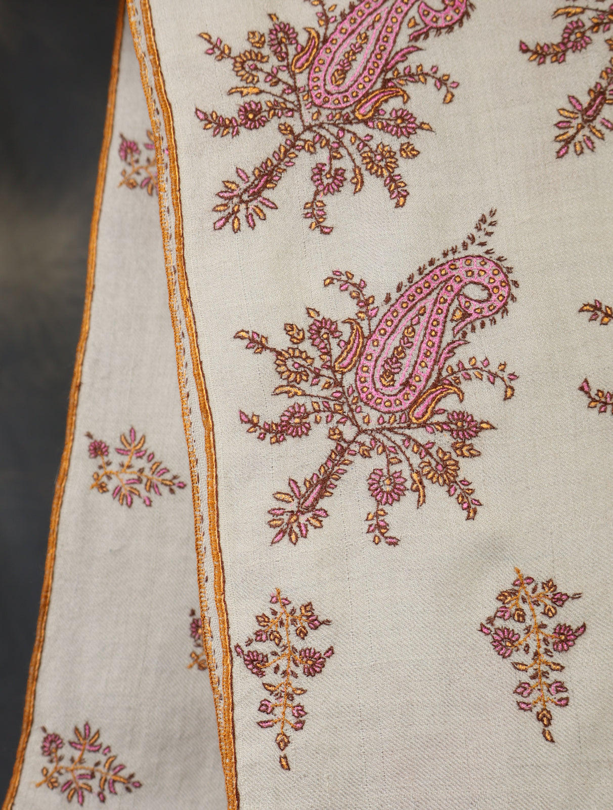 Grey Base Jali Embroidery Cashmere Pashmina Shawl