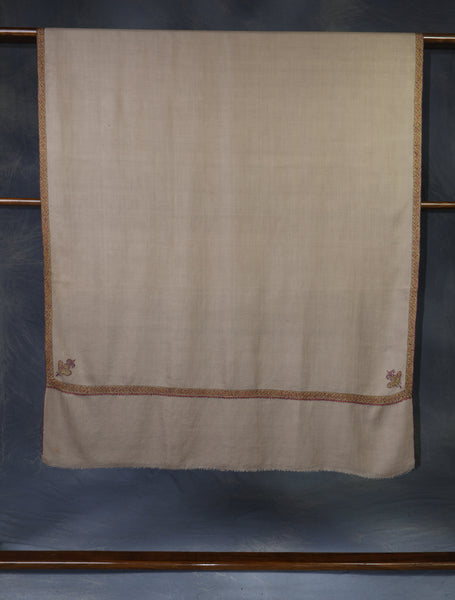 Beige Base Border Embroidery Cashmere Pashmina Shawl
