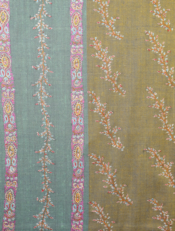 Multi color Base Striped Jali Embroidery Handwoven Cashmere Shawl