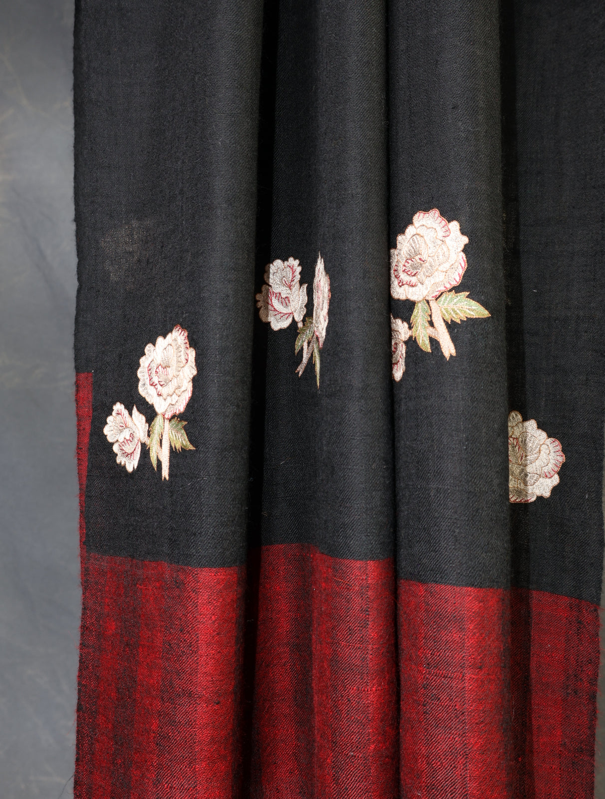 Black And Red Big Border Embroidery Cashmere Pashmina Scarf