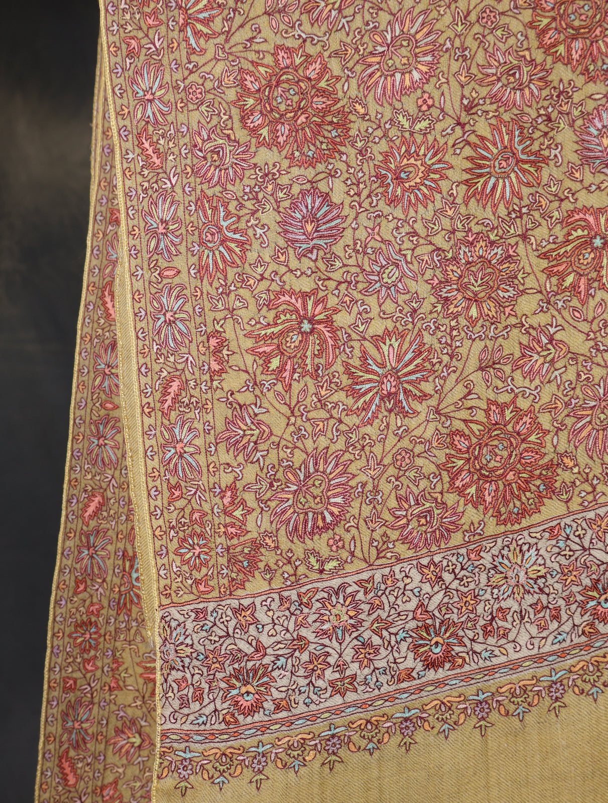 Beige Color Jamawar Embroidery Pashmina Shawl