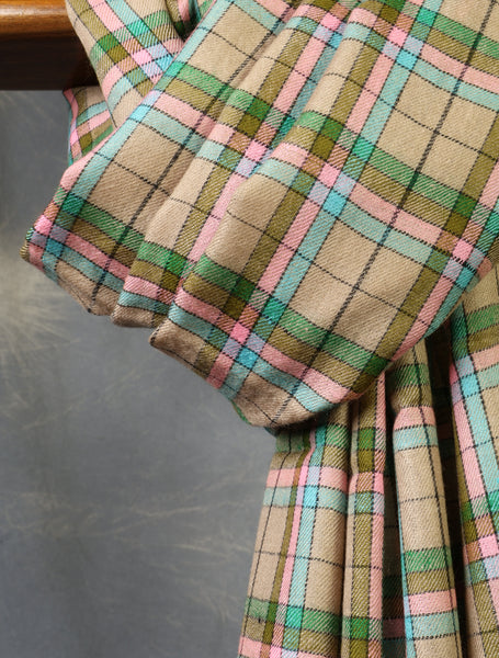 Beige and Pink Plaid Pure Cashmere Pashmina Shawl– Handwoven Luxury