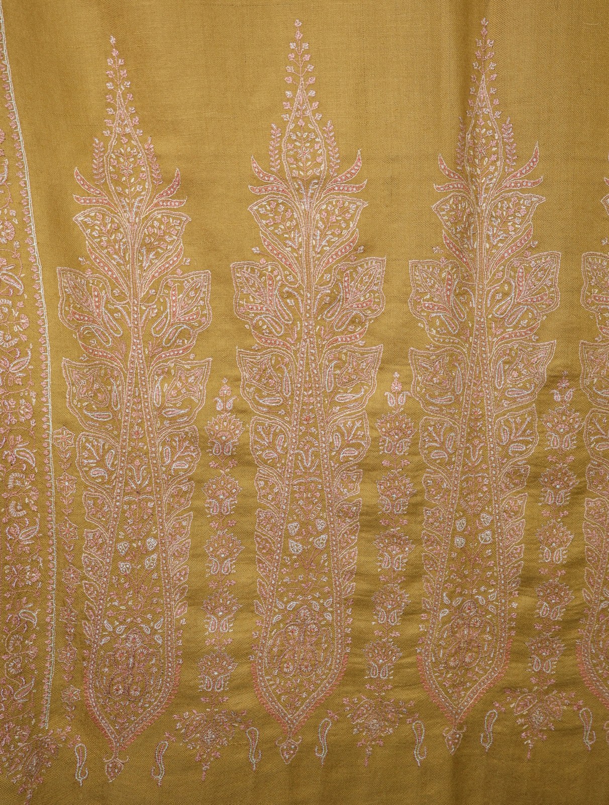 Mustard Big Border Embroidery Cashmere Pashmina Shawl