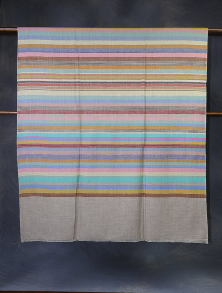 Natural Multicolor Striped handwoven Cashmere Pashmina Shawl